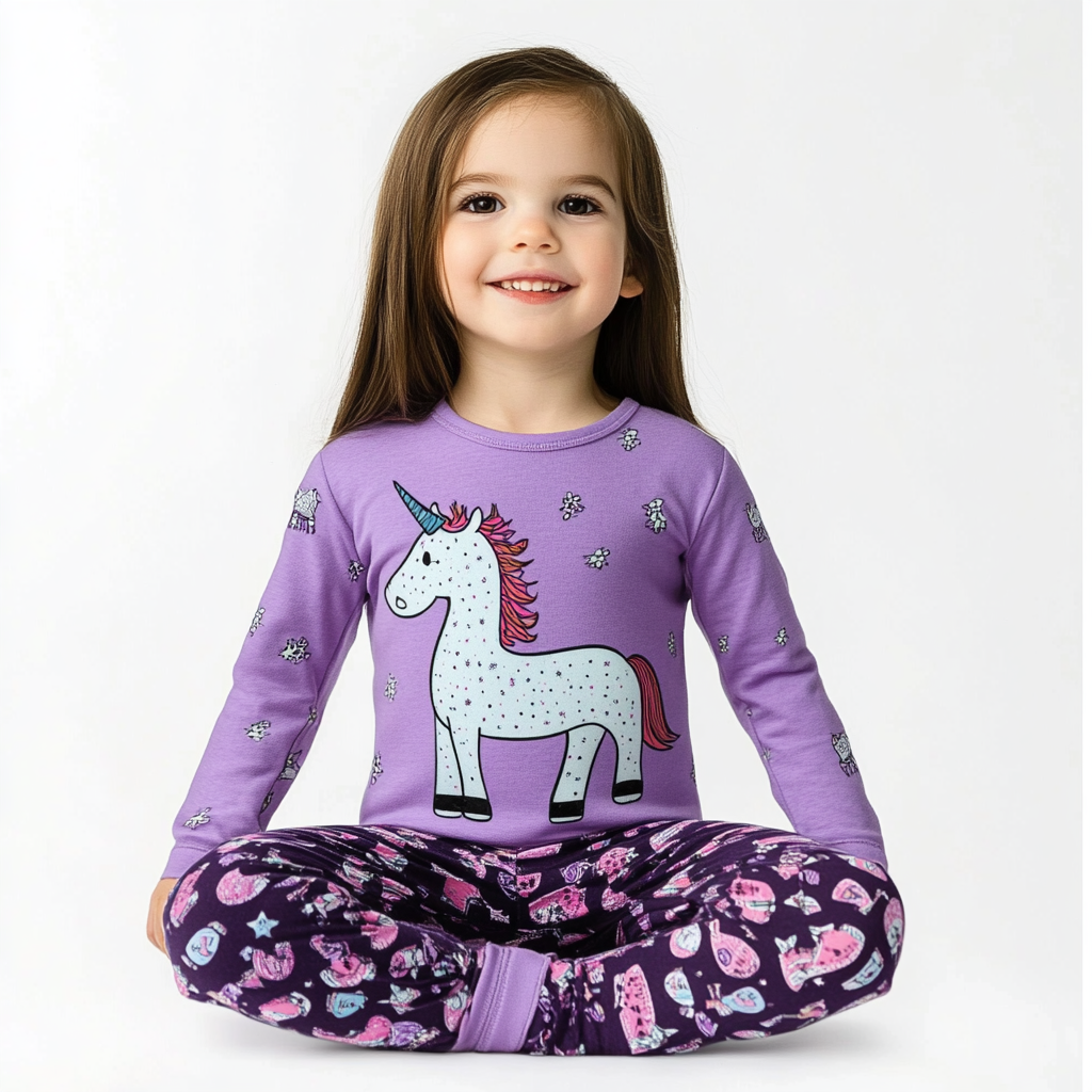 Be Magical- Girl's 2 Piece Pajamas - Purple Unicorn